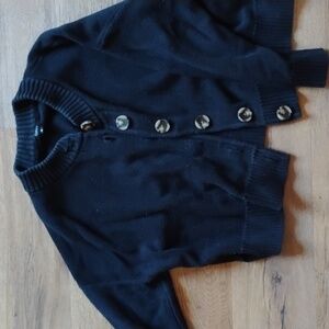 Quince Black Organic Cotton Cropped Cardigan.